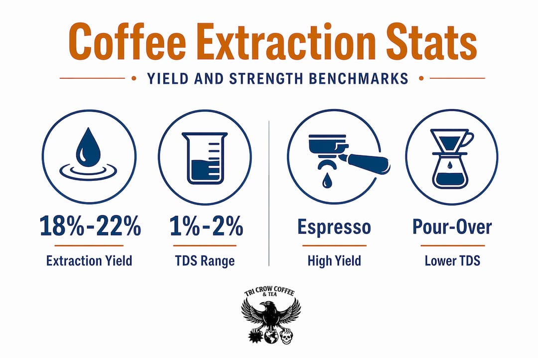 Infographic showing coffee extraction yield and strength stats