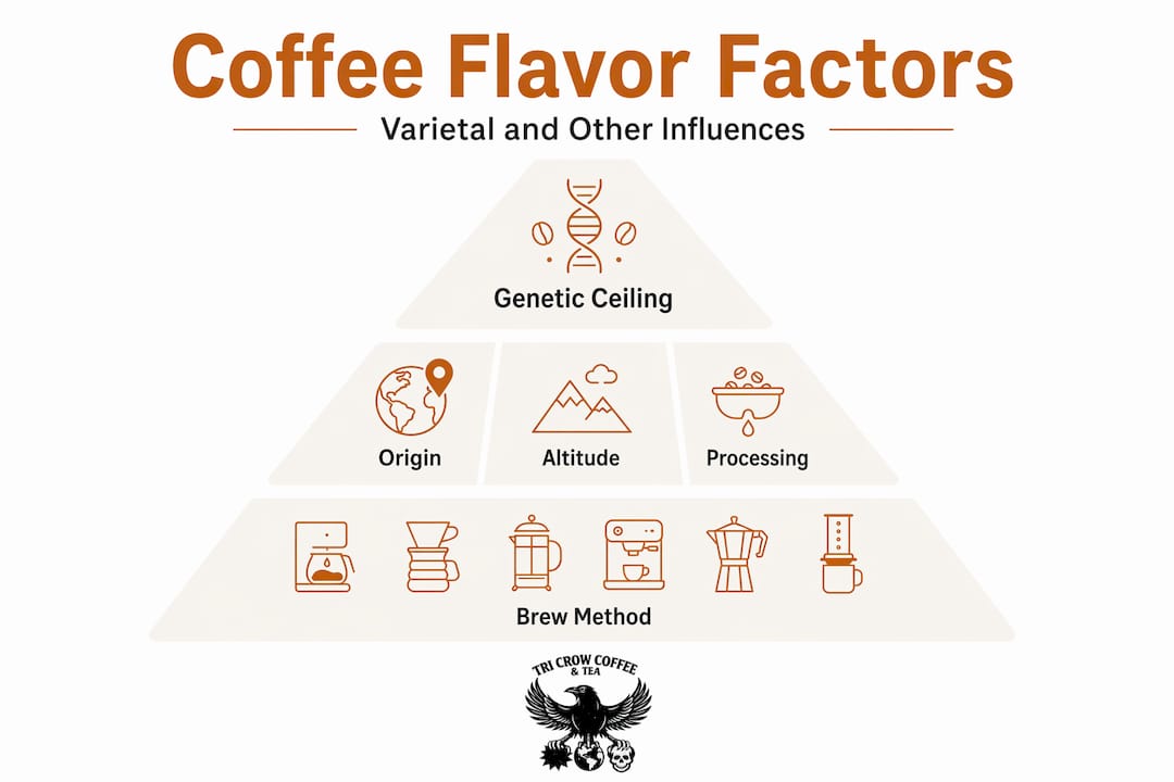 Infographic pyramid showing factors shaping coffee flavor
