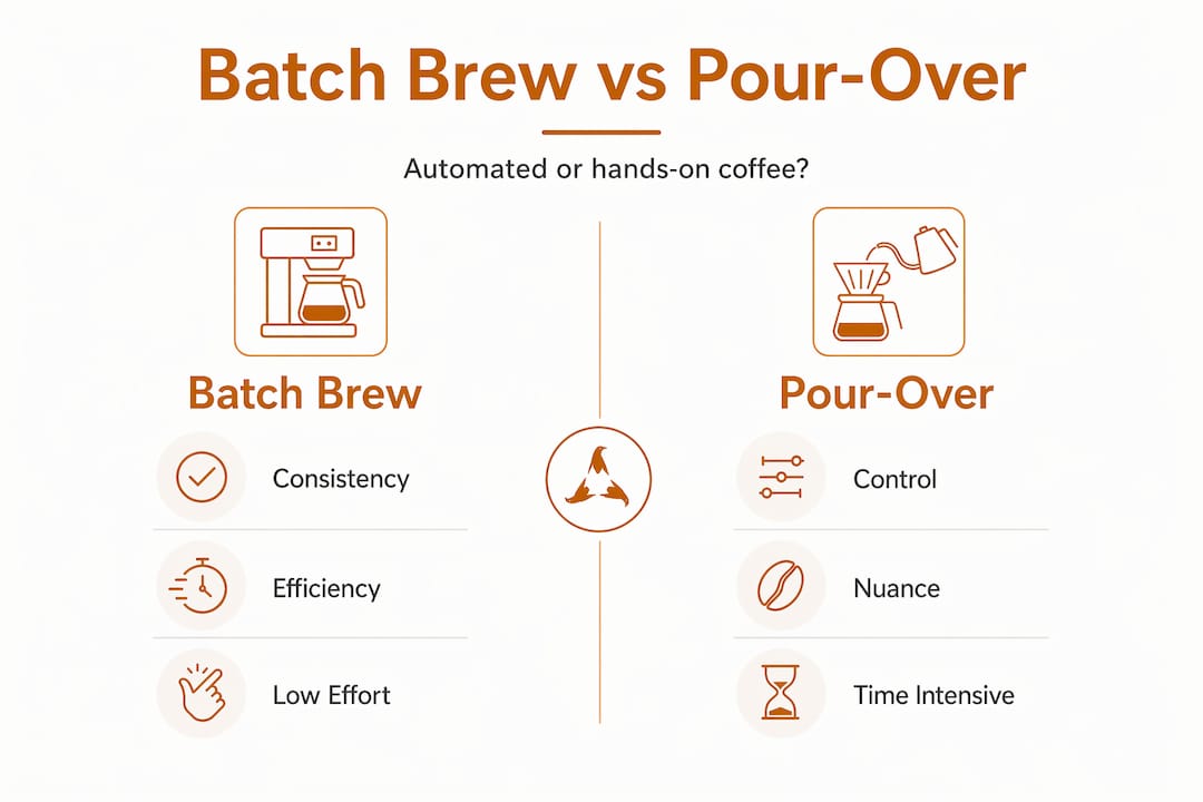 Infographic comparing batch brew and pour-over features