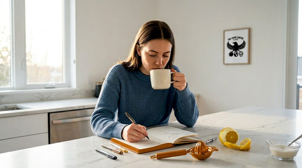 Woman tasting Arabica coffee at home table