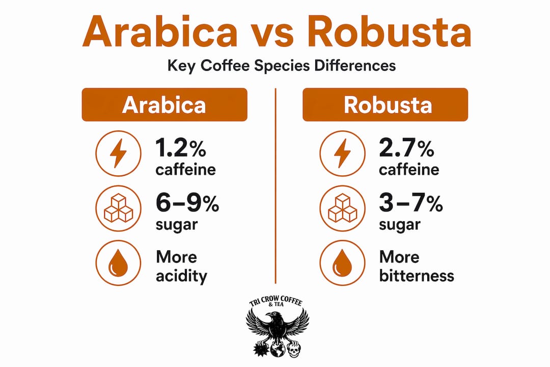 Infographic comparing Arabica and Robusta coffee traits