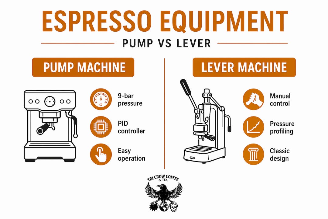 Infographic comparing pump and lever espresso machines