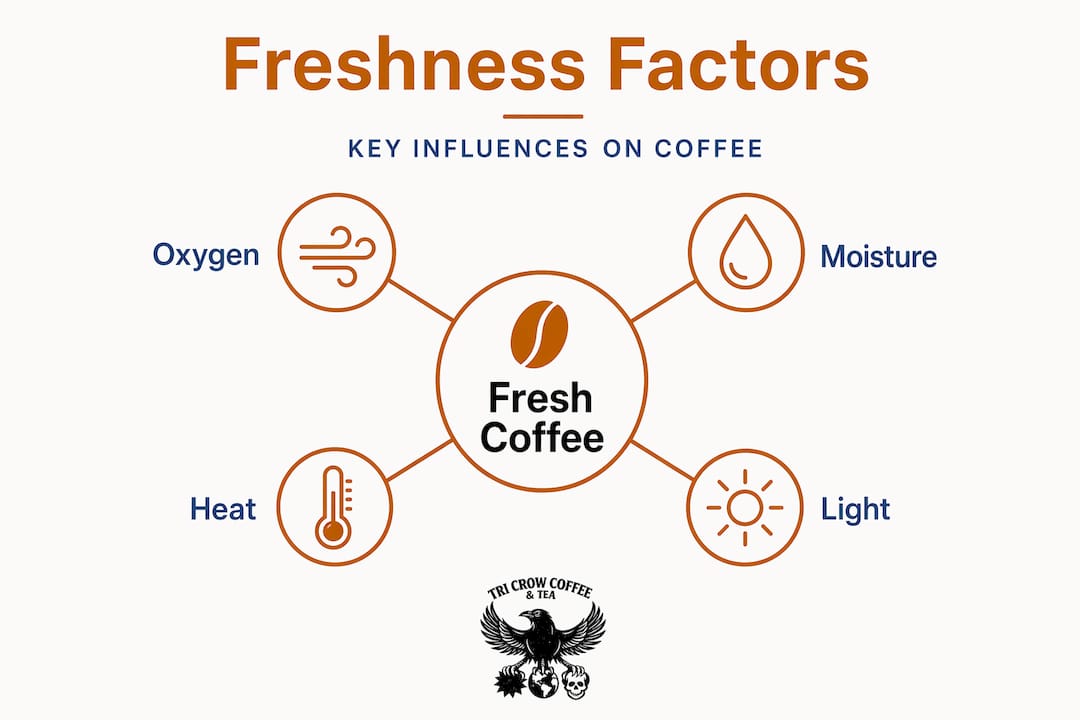Infographic showing main coffee freshness factors