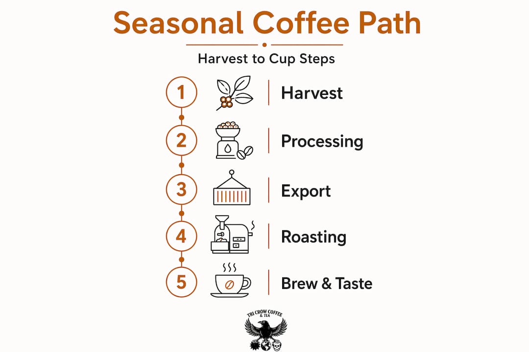 Infographic showing coffee harvest to cup process