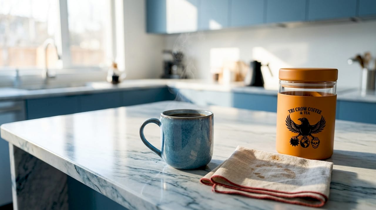 Steaming cup of fresh small batch coffee
