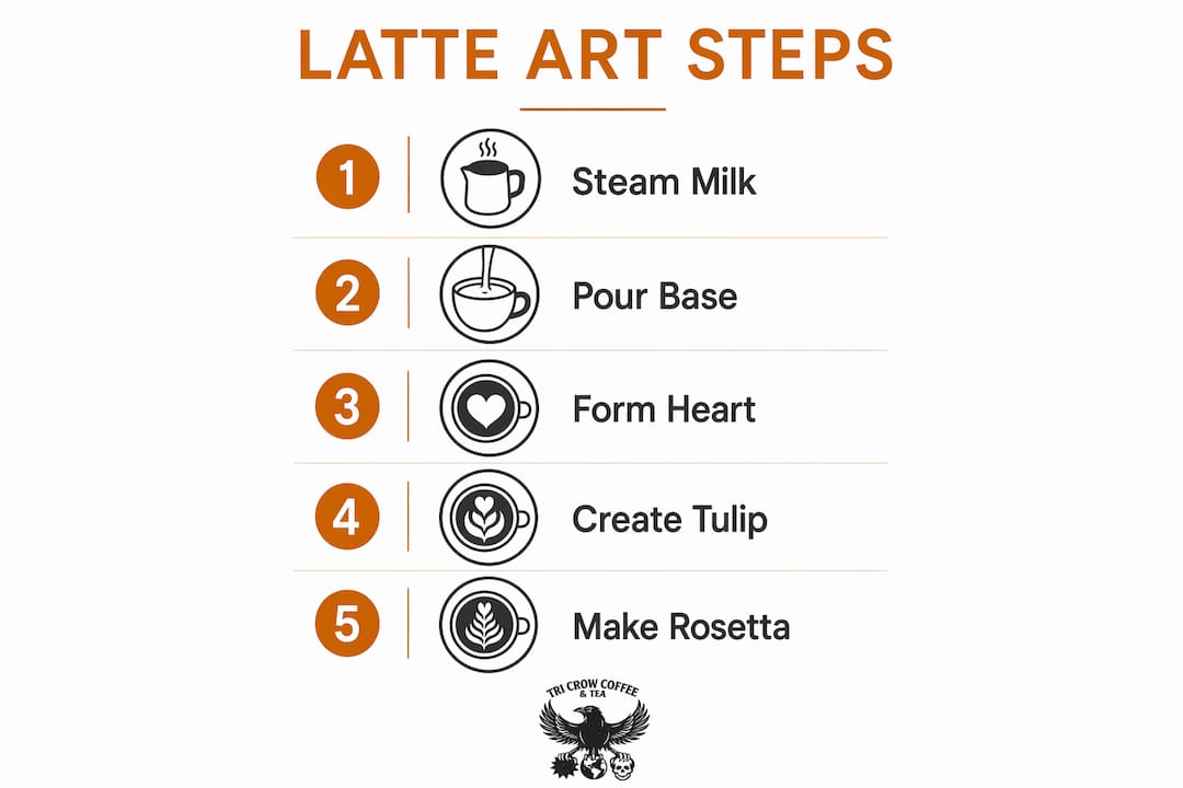 Infographic with step-by-step latte art process
