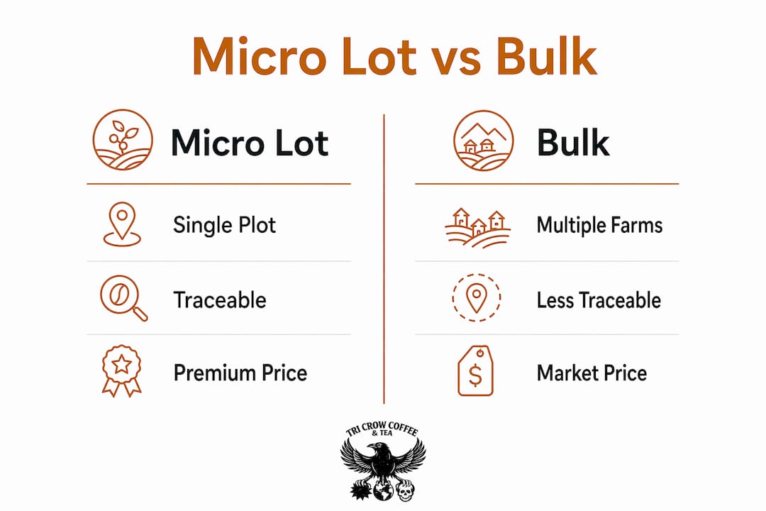 Comparison infographic of micro lot and bulk coffee