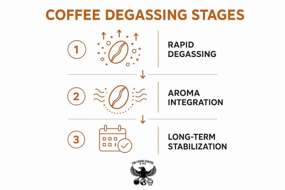 Infographic showing coffee degassing stages timeline