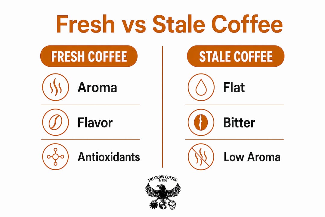 Infographic comparing fresh and stale coffee qualities