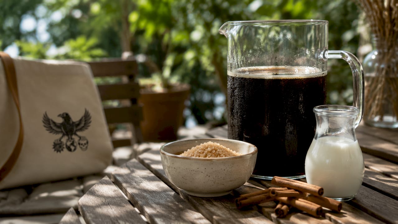 Ingredients for ready-to-drink cold brew coffee on table