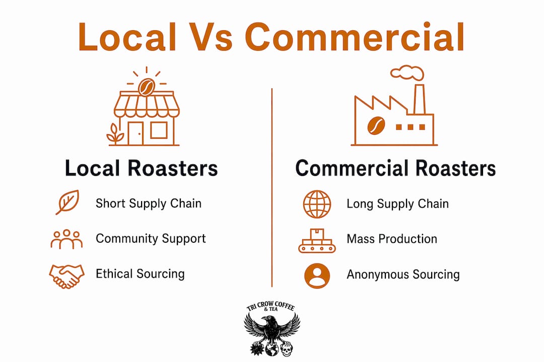 Infographic comparing local and commercial coffee roasters