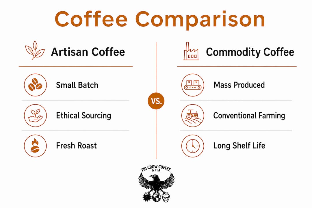 Infographic comparing artisan and commodity coffee features