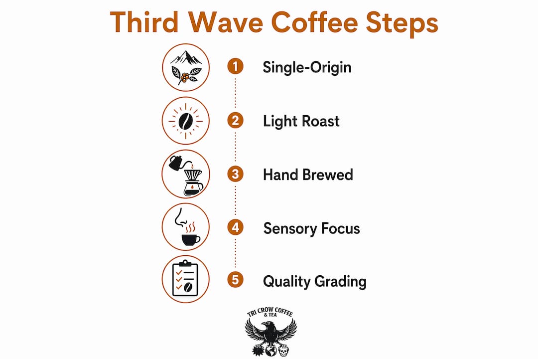 Infographic showing five key steps of third wave coffee