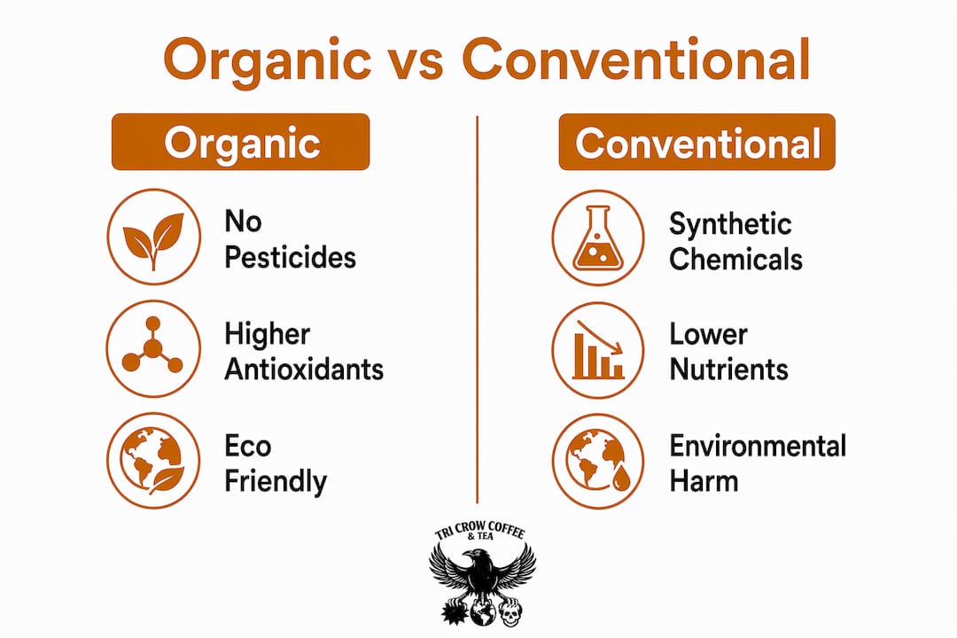 Infographic comparing organic and conventional coffee benefits