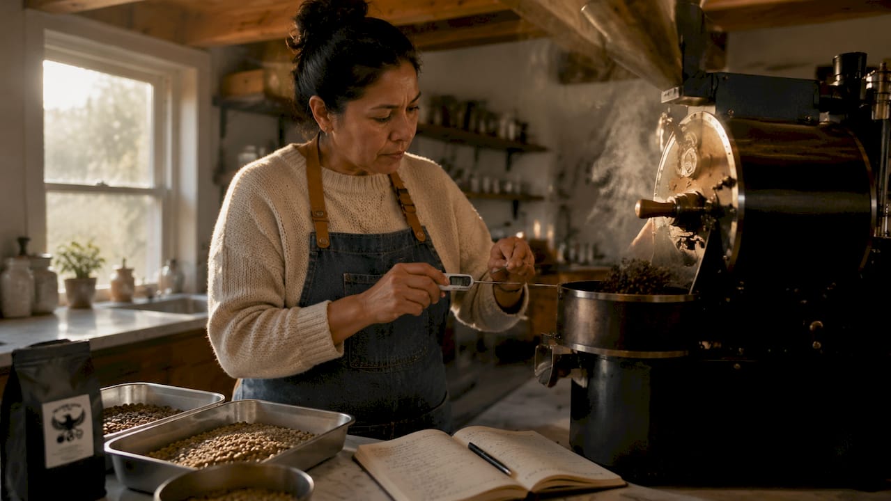 Artisan roaster monitoring coffee roast