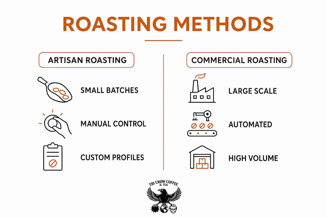Infographic comparing artisan and commercial roasting