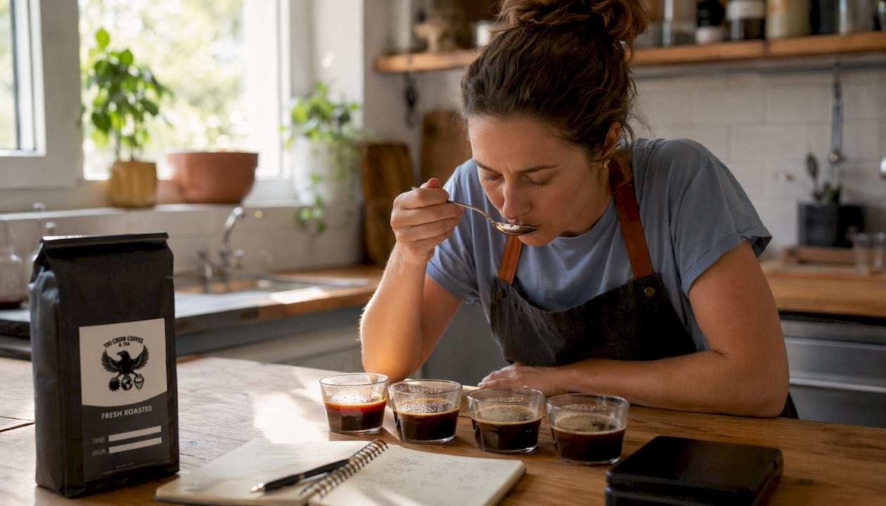 Coffee roaster cupping quality coffee samples