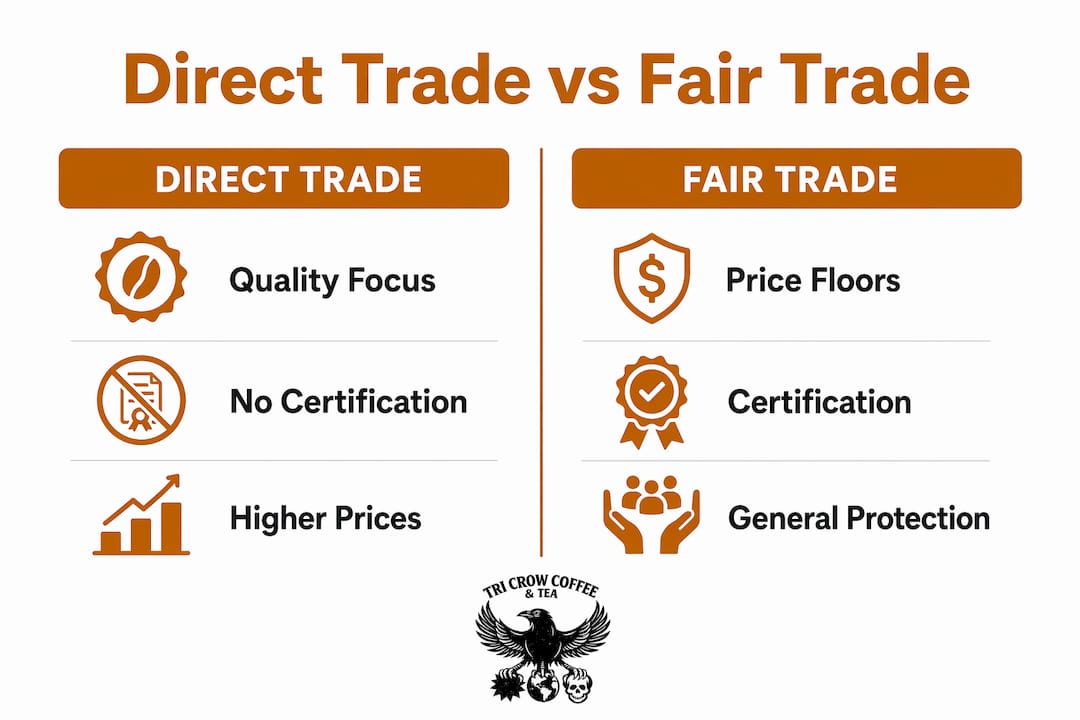 Infographic comparing direct trade and fair trade coffee