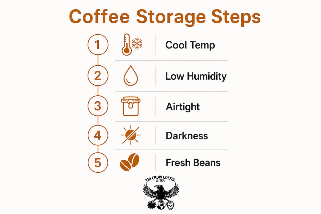 Infographic showing key steps for coffee storage quality