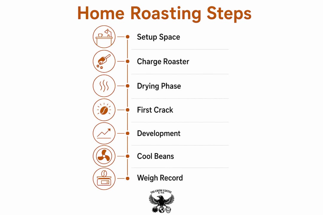Infographic showing home coffee roasting step-by-step process