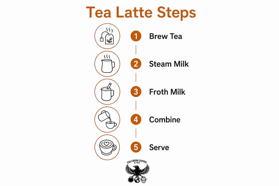 Infographic showing step-by-step tea latte making process