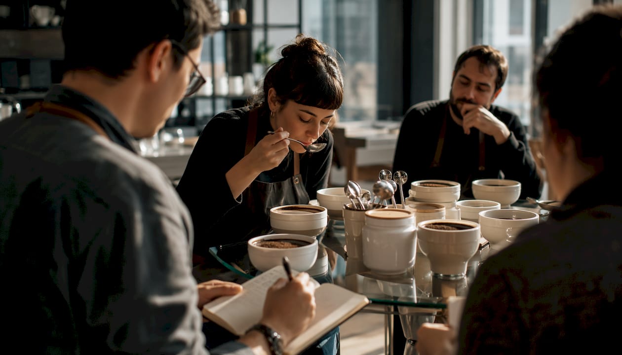 Coffee cupping session with professionals