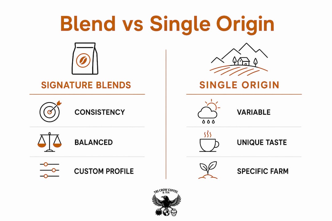 Infographic comparing signature blends and single origin coffee