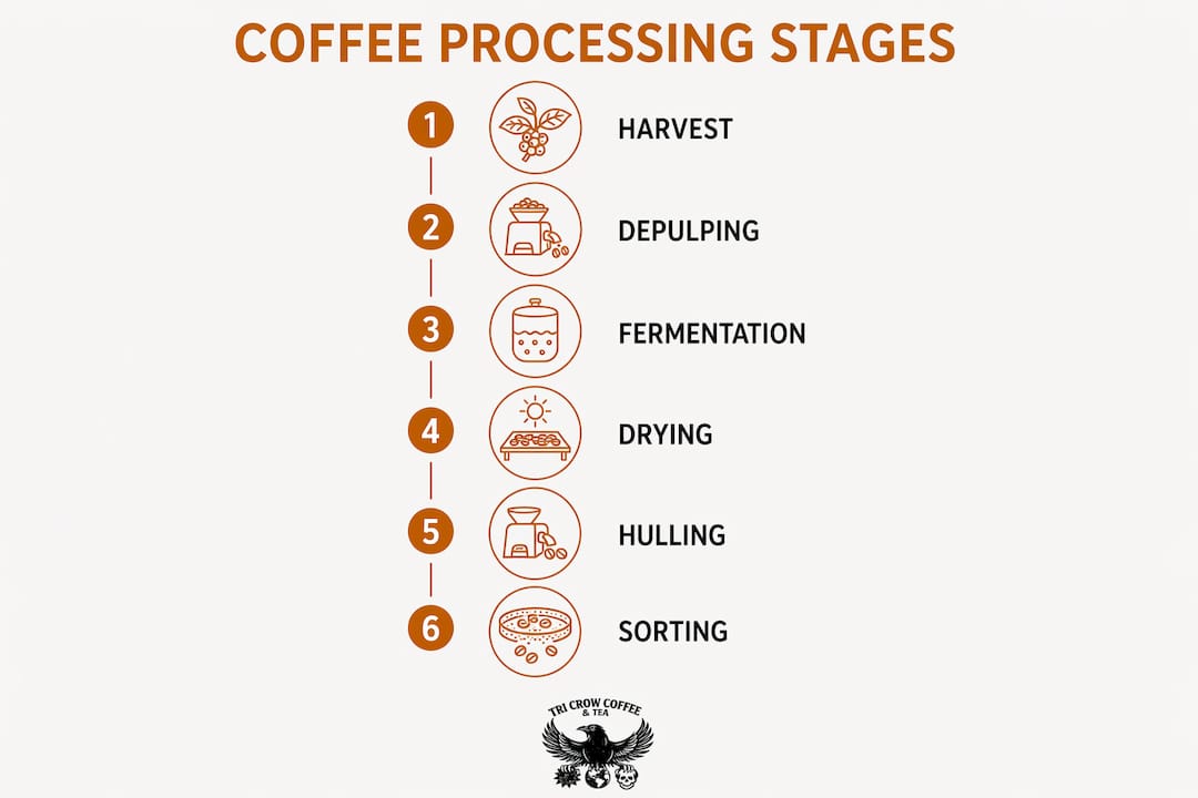 Infographic showing coffee processing stages