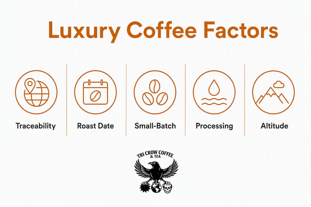 Infographic showing key factors defining luxury coffee beans