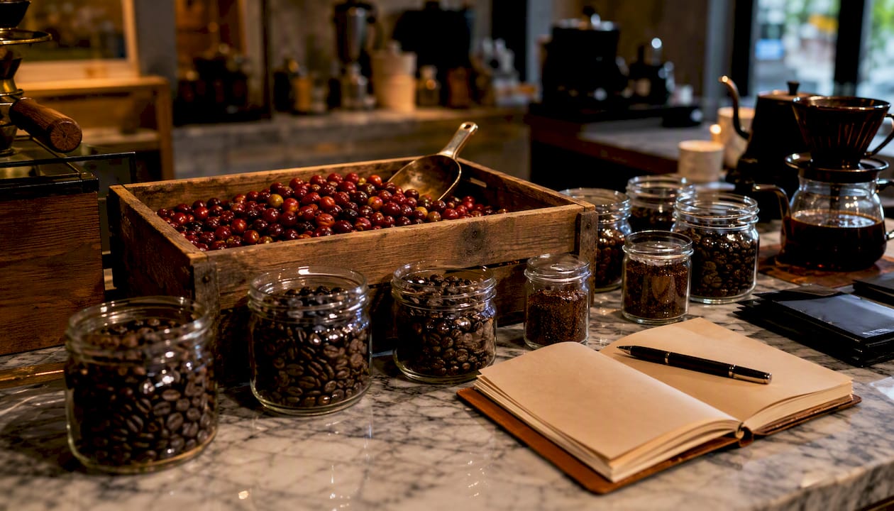 Selection of coffee beans and grind for cold brew