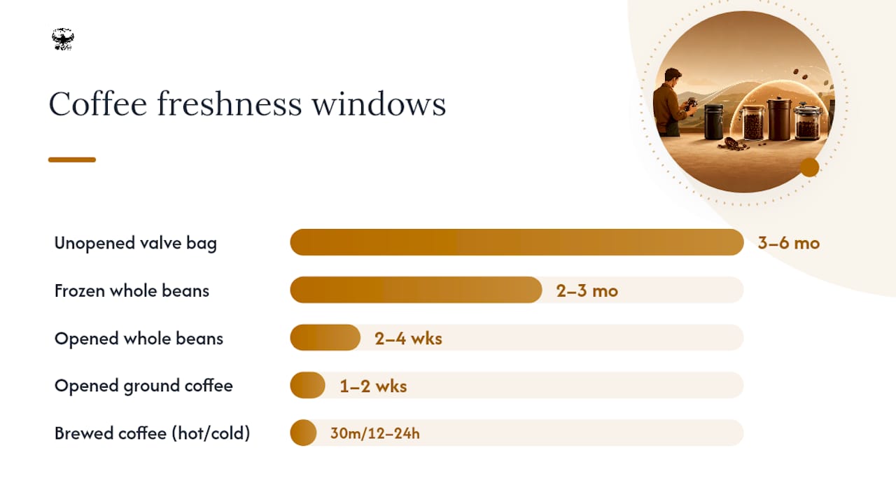 Chart showing coffee freshness periods by storage type