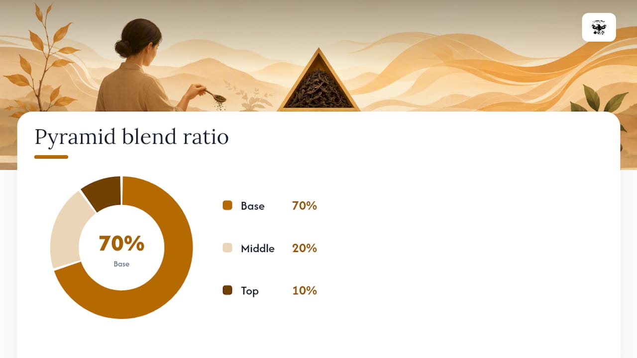 Diagram showing pyramid ratio and tea blending tips