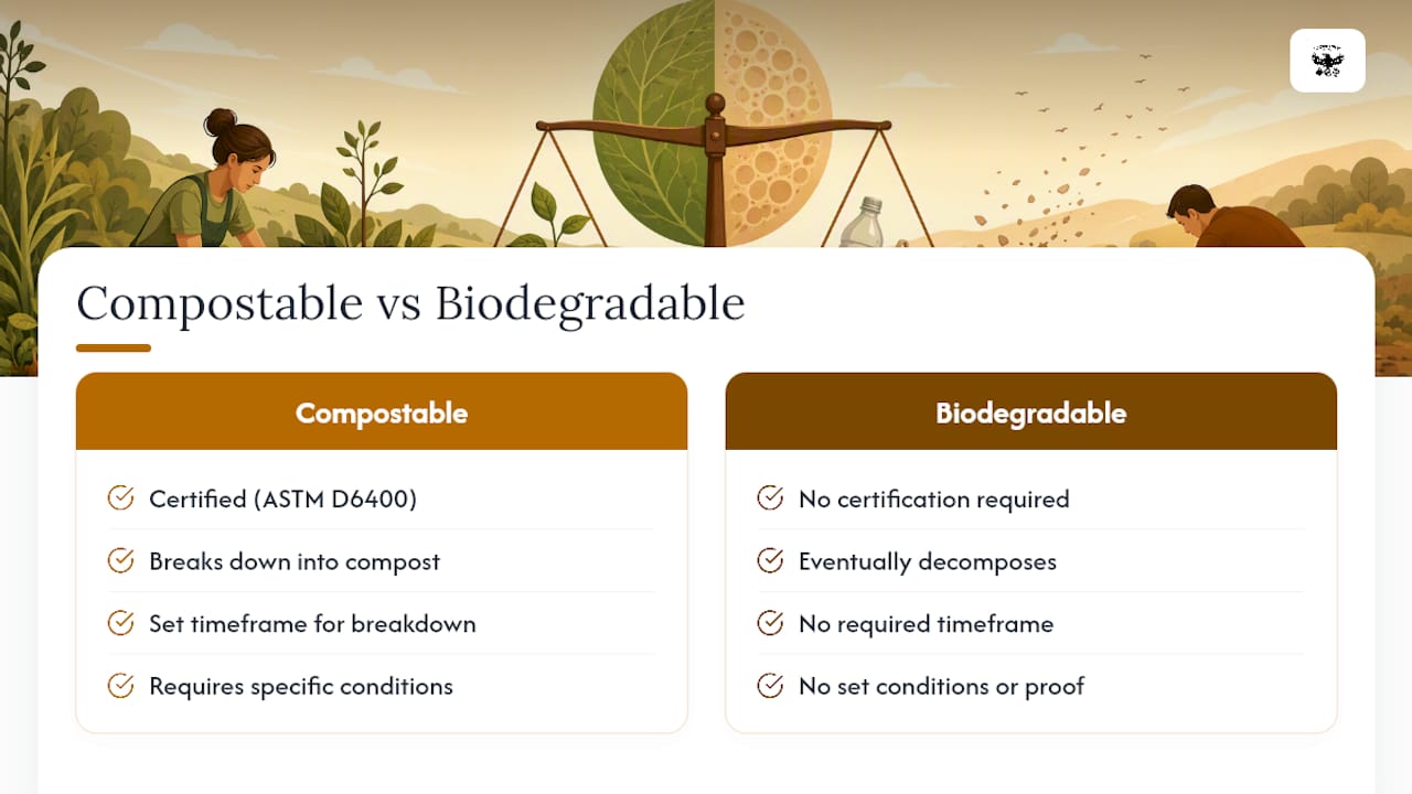 Comparison diagram of compostable and biodegradable packaging
