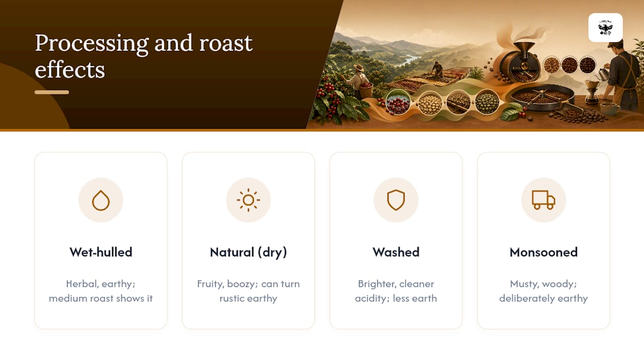 Coffee processing routes and roast effects