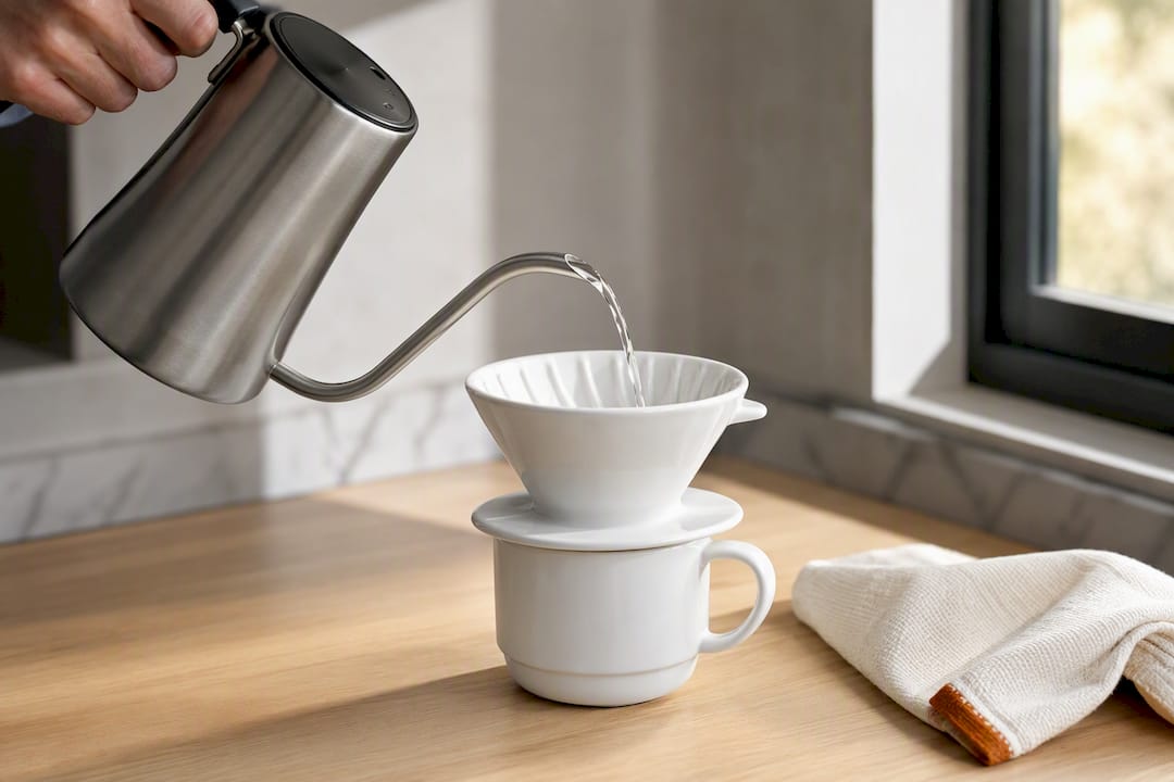 Hot water preheating an empty dripper