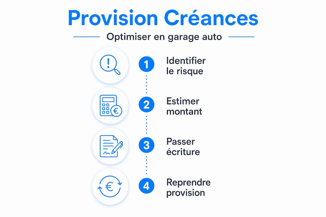 Infographie : les différentes étapes pour constituer une provision sur créances clients dans un garage automobile