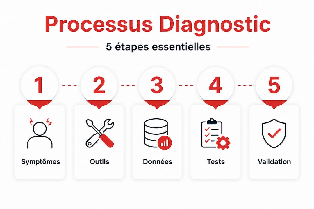 Schéma des différentes étapes du diagnostic d’un moteur