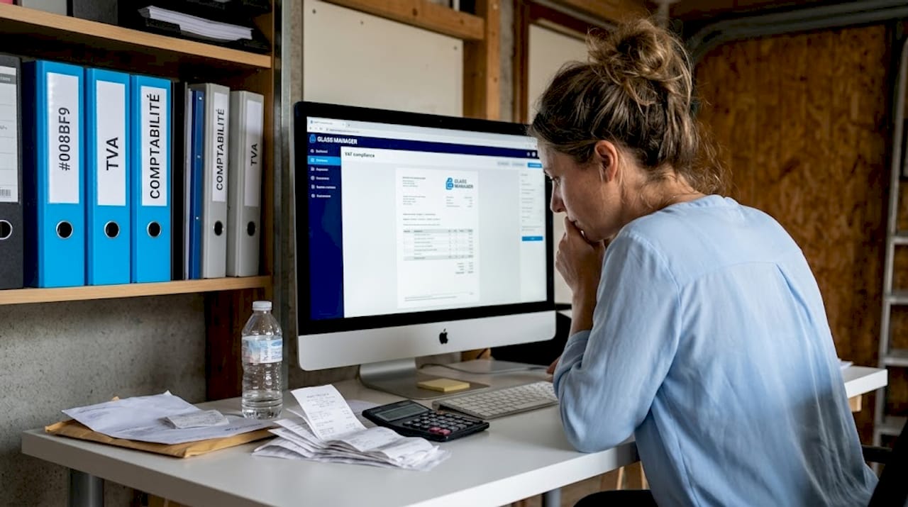 Expert-comptable en train de vérifier des documents de TVA dématérialisés
