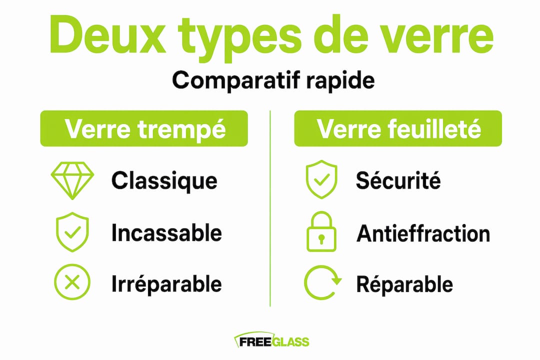 Infographie comparative : quelles différences entre le verre trempé et le verre feuilleté ?