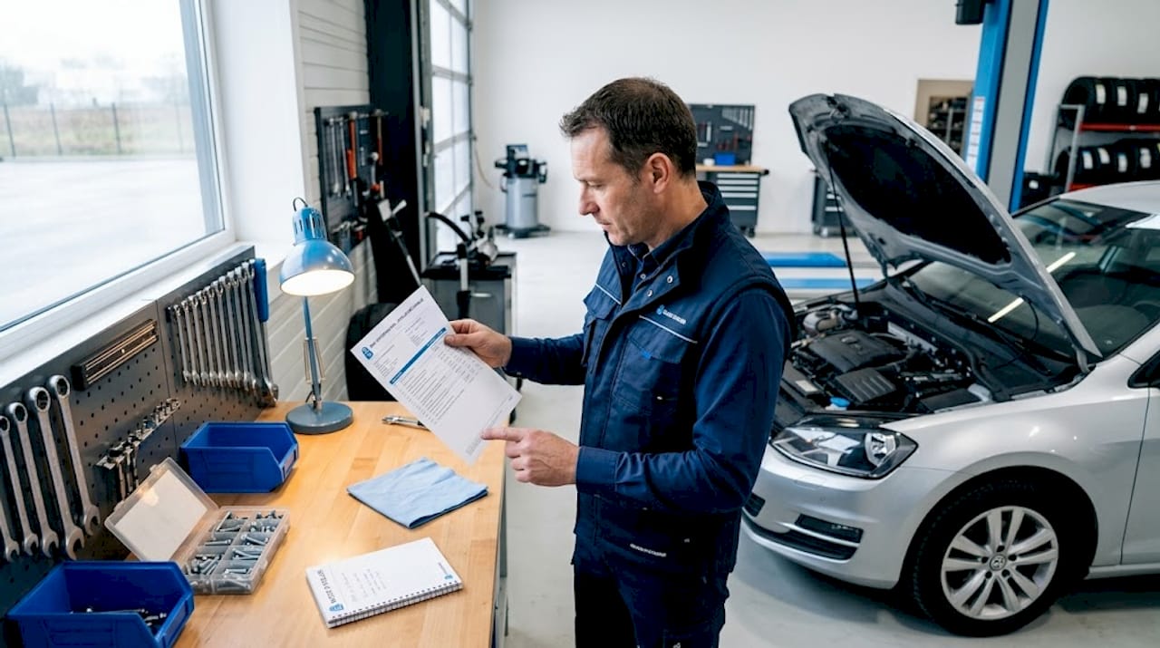 Le chef d’atelier procède au contrôle des bons d’intervention avant validation.
