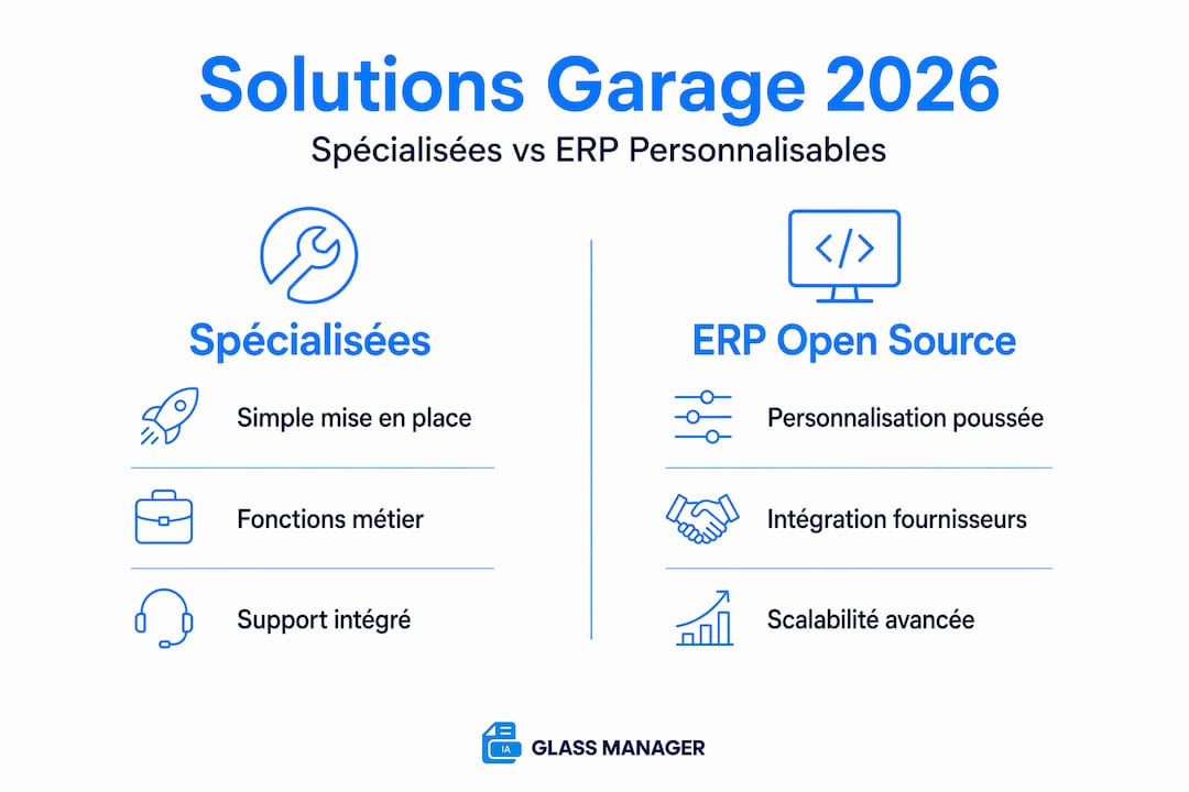 Infographie : comparaison entre les logiciels de gestion spécialisés pour garages et les solutions ERP