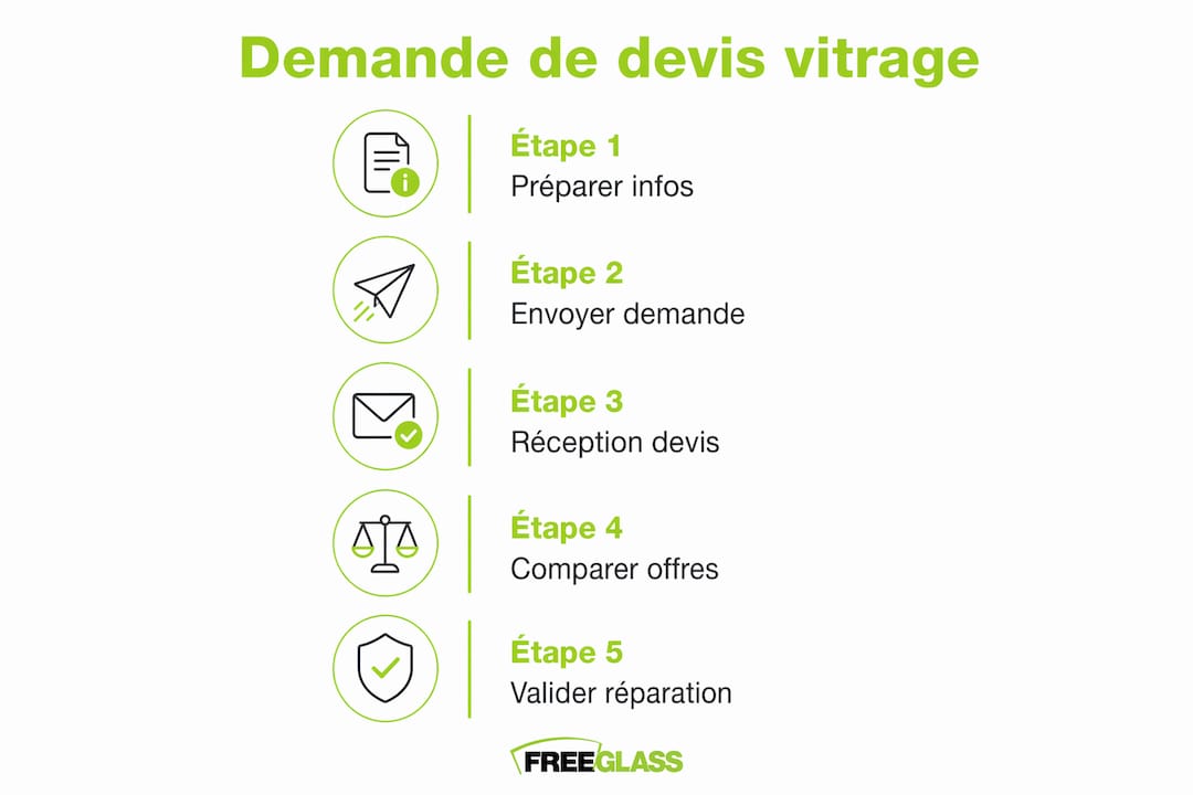 Schéma explicatif : comment obtenir un devis pour le remplacement de votre vitrage automobile