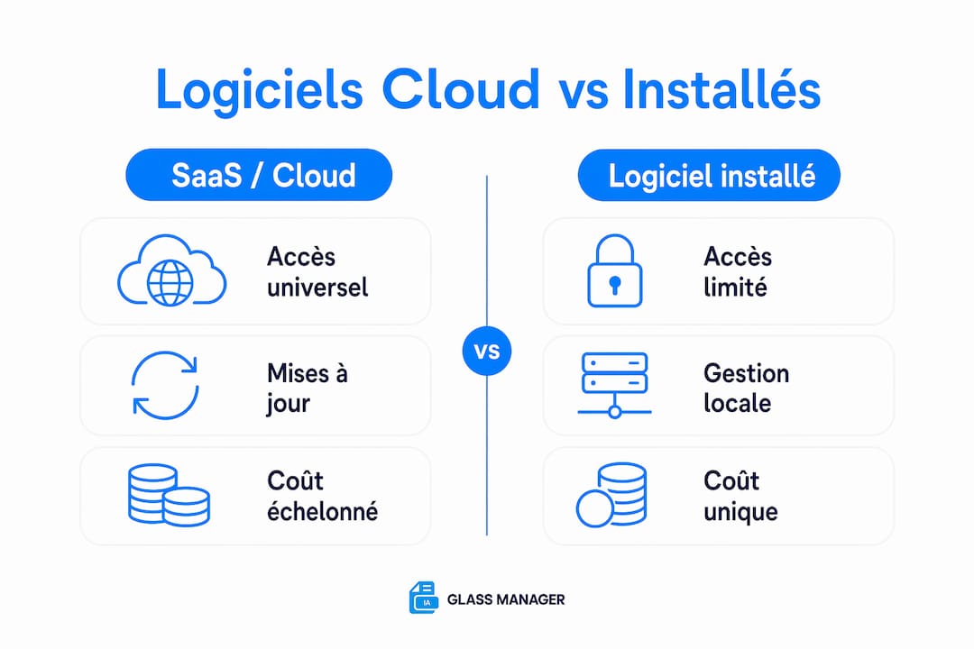 Infographie : avantages et différences entre solutions cloud et logiciels installés pour la gestion d’un garage