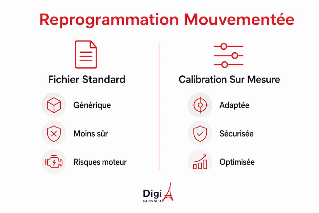 Infographie : différences entre fichiers standards et calibrations personnalisées