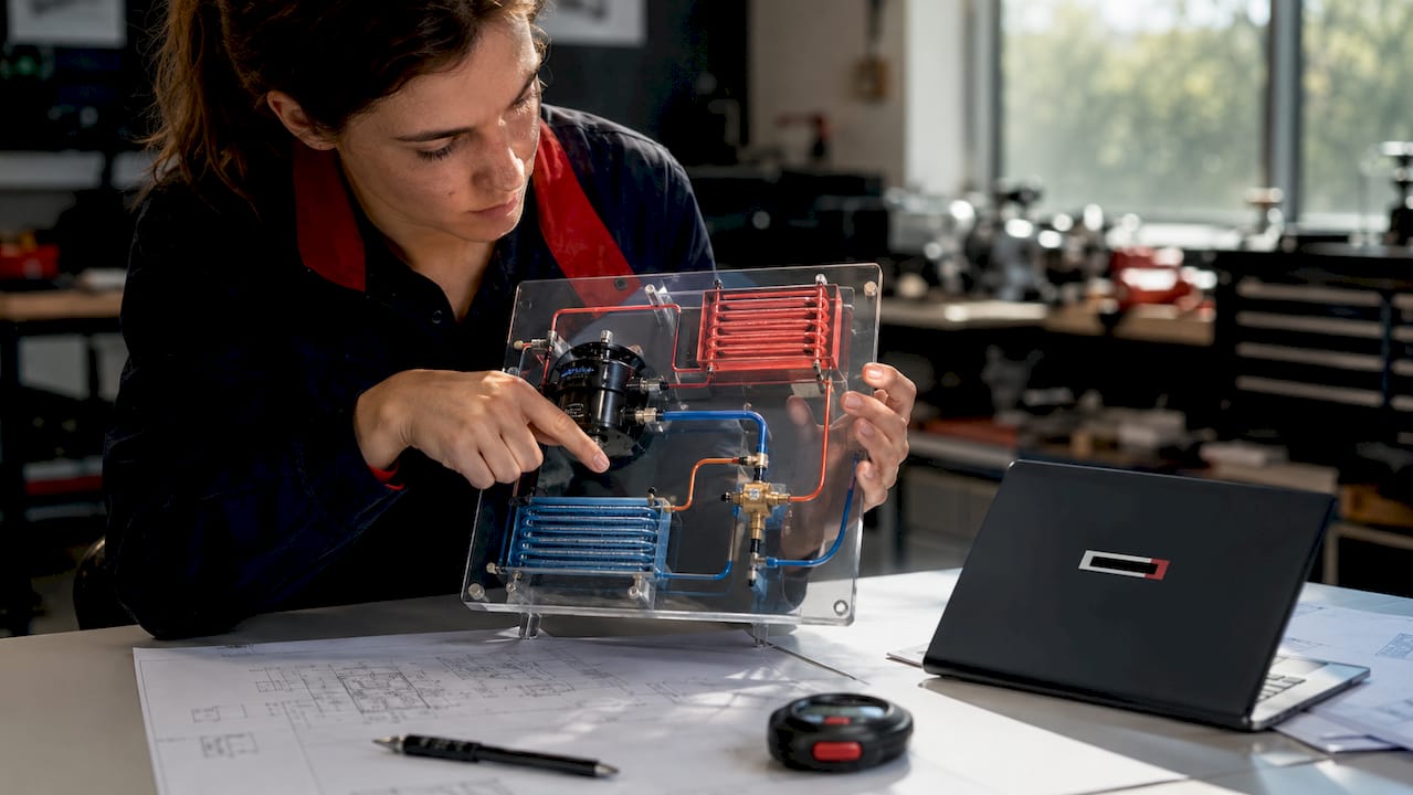 Des mains illustrent le fonctionnement du circuit de climatisation d’une voiture.