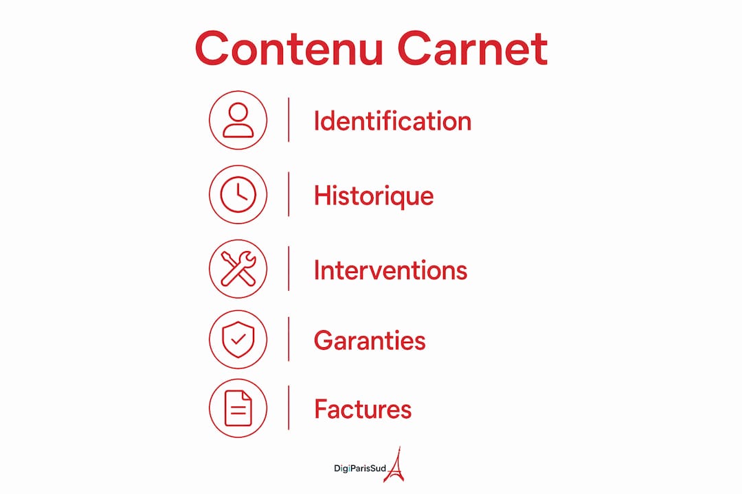 Présentation visuelle des informations contenues dans le carnet d’entretien