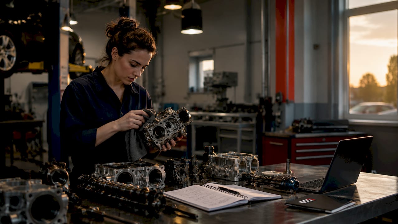Un ingénieur examine attentivement les segments de piston après leur nettoyage, vérifiant leur état et leur conformité.
