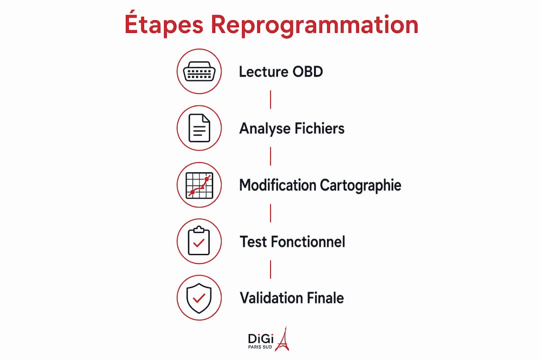 Infographie présentant les différentes étapes du processus de reprogrammation