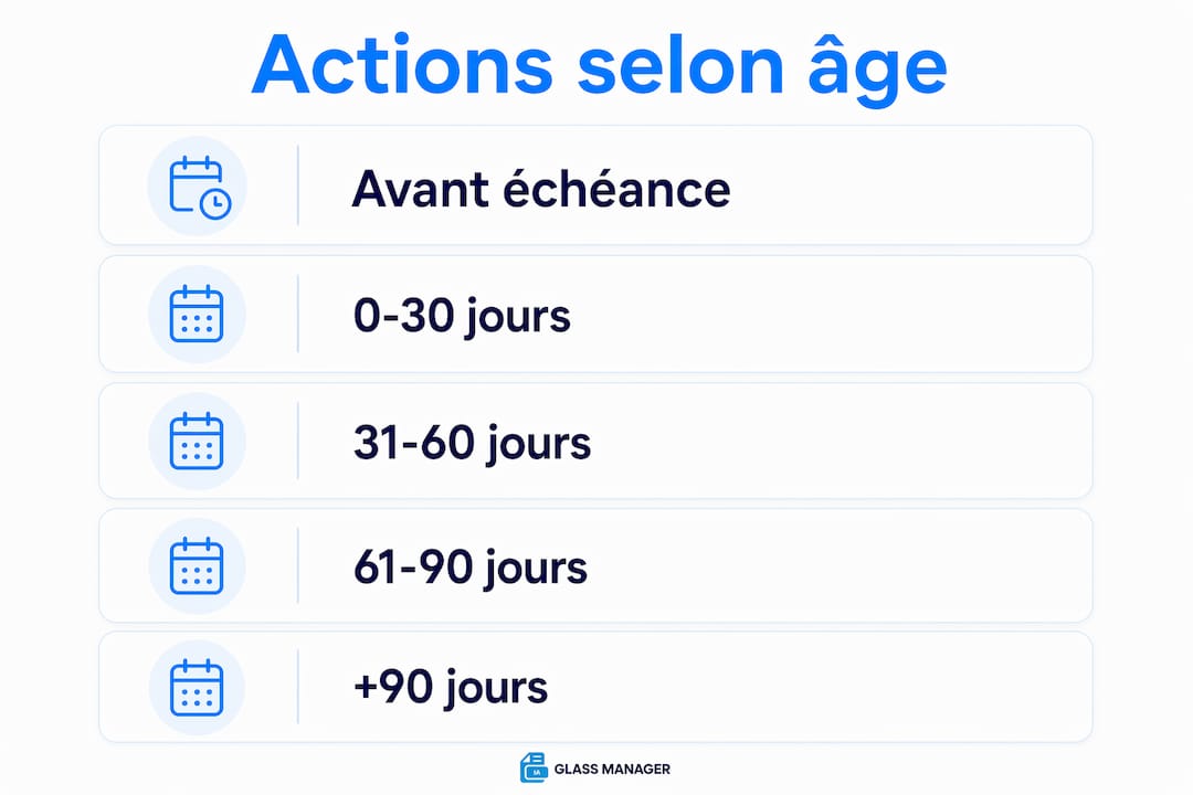 Infographie présentant les actions à mener selon l’ancienneté des créances dans un garage