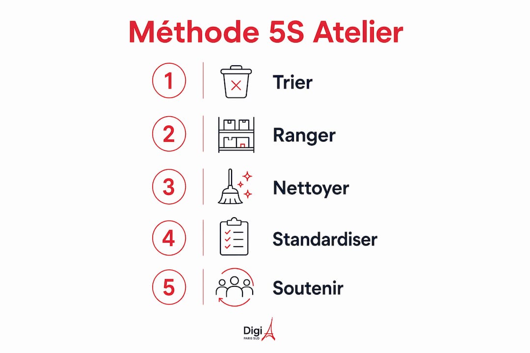 Infographie : la méthode des 5S pour optimiser l’organisation de votre atelier